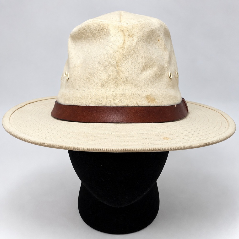 VTG 80s Abercrombie & Fitch Safari Hat Made USA Canvas Leather Band Medium RARE